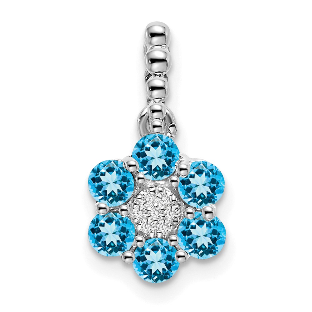 PM7191-BT-003-WA.jpg 14k White Gold Blue Topaz and Diamond Floral Pendant - Image 1