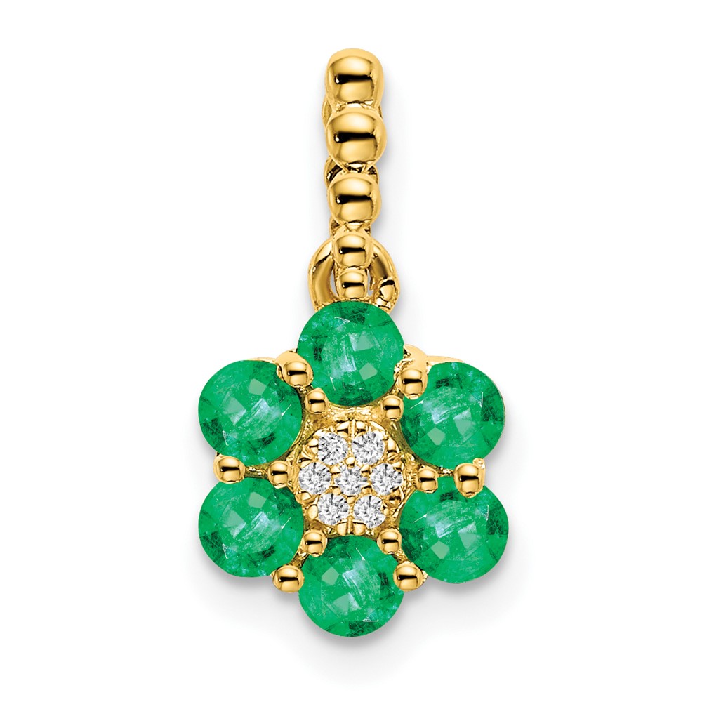 PM7191-EM-003-YA.jpg 14k Emerald and Diamond Floral Pendant - Image 1