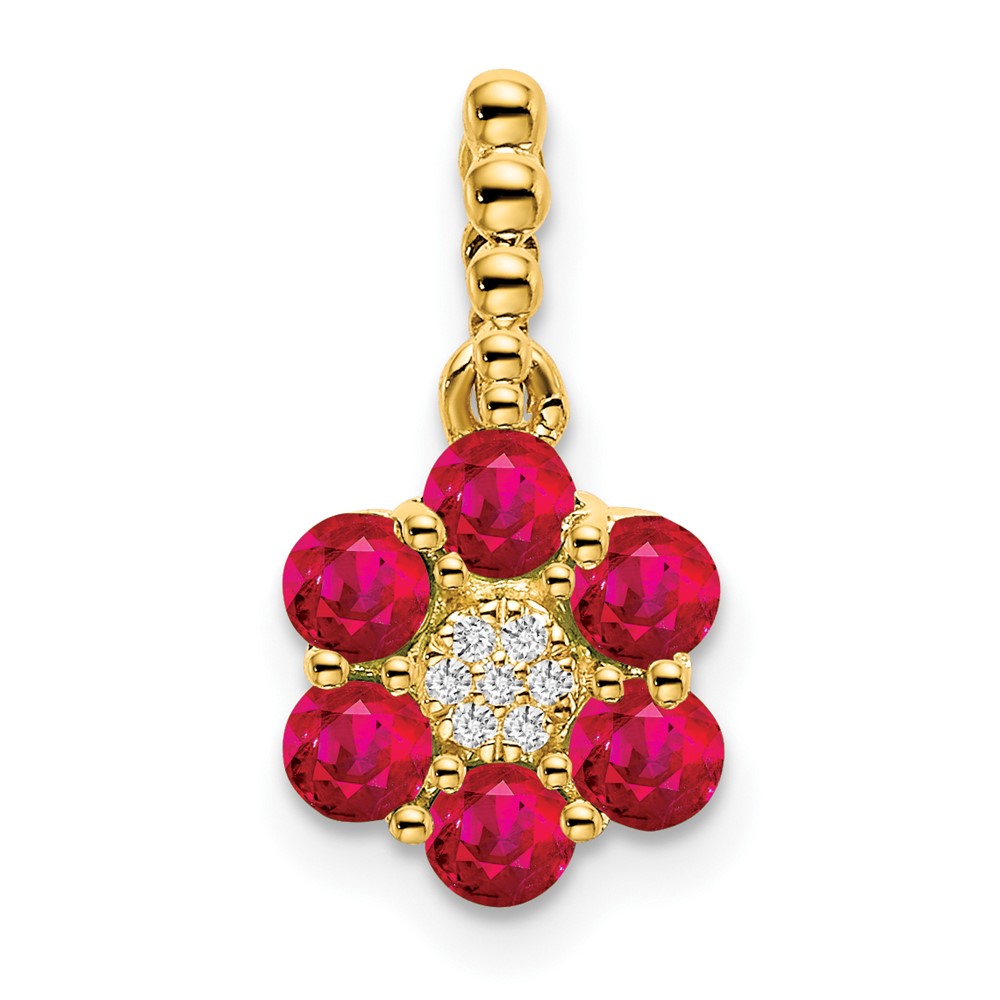 PM7191-RU-003-YA.jpg 14k Ruby and Diamond Floral Pendant - Image 1
