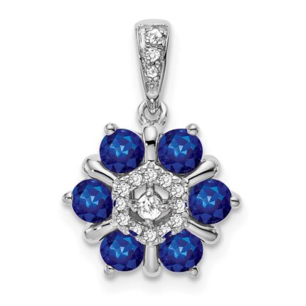14k White Gold Sapphire and Diamond Floral Pendant