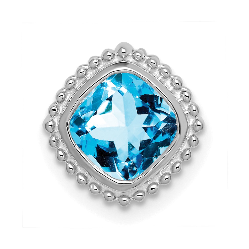 PM7201-BT-W.jpg 14k White Gold 6.5mm Cushion Blue Topaz Beaded Edge Chain Slide - Image 1