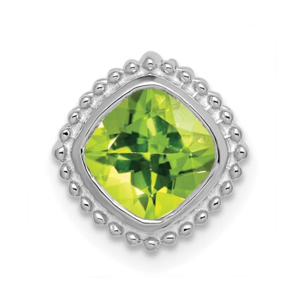 14k White Gold 6.5mm Cushion Peridot Beaded Edge Chain Slide