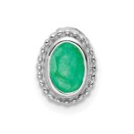 14k White Gold Oval Emerald Beaded Edge Chain Slide