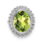 14k White Gold 8x6mm Oval Peridot Beaded Edge Chain Slide