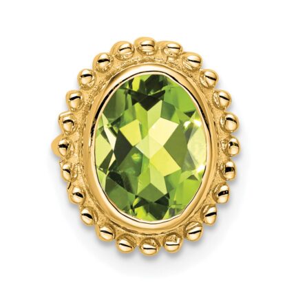 14k 8x6mm Oval Peridot Beaded Edge Chain Slide