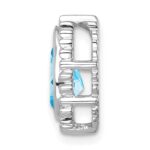 14k White Gold 9x6mm Pear Blue Topaz Beaded Edge Chain Slide - Image 2