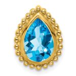 14k 9x6mm Pear Blue Topaz Beaded Edge Chain Slide