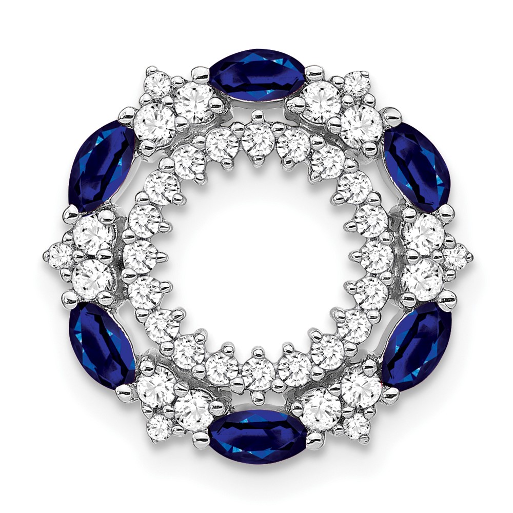 PM7210-SA-052-WA.jpg 14k White Gold Marquise Sapphire and Diamond Circle Chain Slide - Image 1
