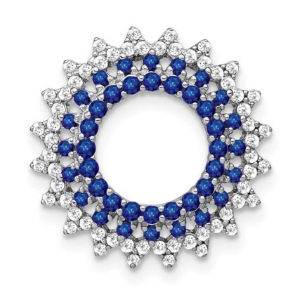 14k White Gold Sapphire and Diamond Sunburst Chain Slide