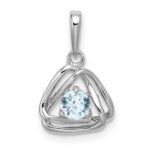 14k White Gold 4mm Round March/Aquamarine Triangle Pendant