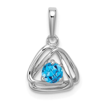 14k White Gold 4mm Round December/Blue Topaz Triangle Pendant