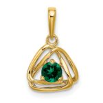 14k 4mm Round May/Lab Created Emerald Triangle Pendant