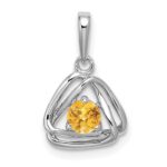 14k White Gold 4mm Round November/Citrine Triangle Pendant