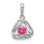 14k White Gold 4mm Round October/Pink Tourmaline Triangle Pendant