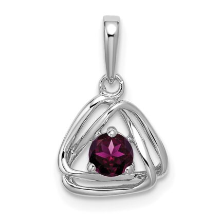 14k White Gold 4mm Round June/Rhodolite Garnet Triangle Pendant