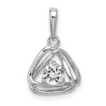 14k White Gold 4mm Round April/White Topaz Triangle Pendant