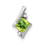14k White Gold 7mm Cushion August/Peridot and Diamond Chain Slide