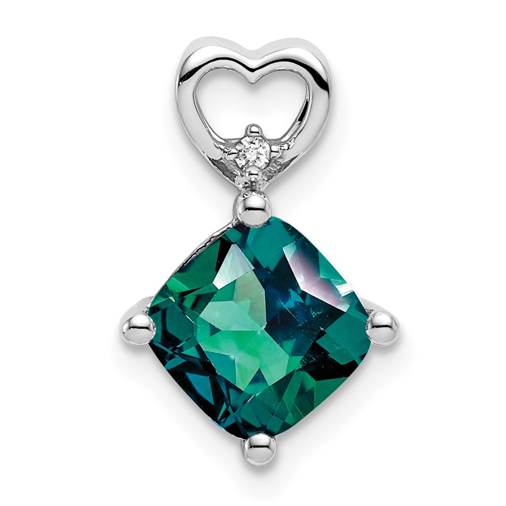 PM7399-CA-001-WA.jpg 14k White Gold 7mm Cushion June/Lab Created Alexandrite and Diamond Heart Chain Slide - Image 1