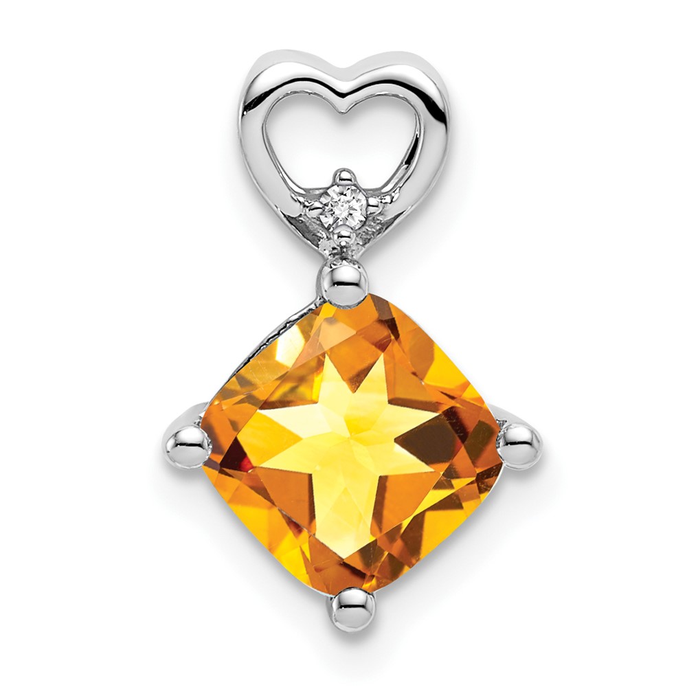 PM7399-CI-001-WA.jpg 14k White Gold 7mm Cushion November/Citrine and Diamond Heart Chain Slide - Image 1