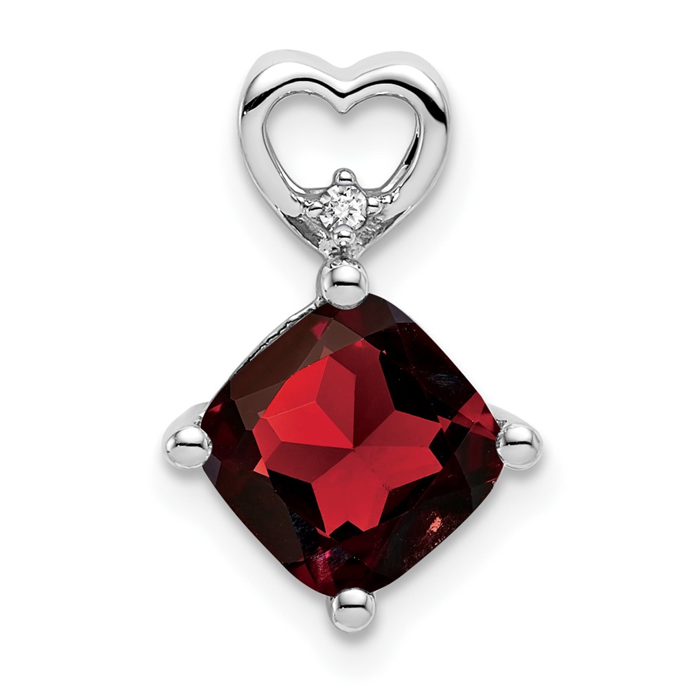 PM7399-GA-001-WA.jpg 14k White Gold 7mm Cushion January/Garnet and Diamond Heart Chain Slide - Image 1