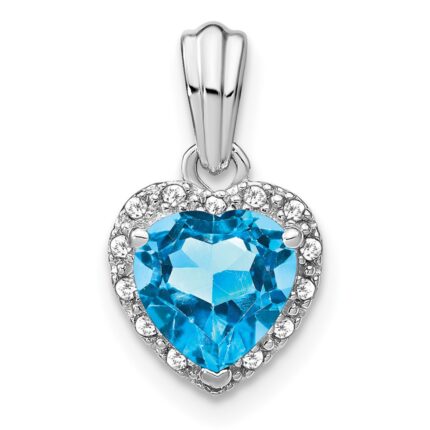 Sterling Silver Rhodium-plated Blue Topaz and Diamond Pendant