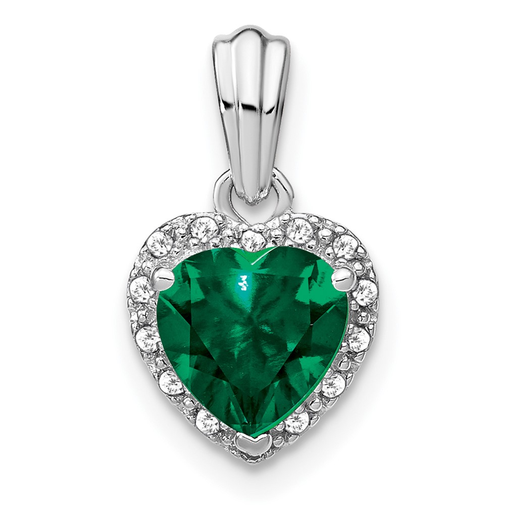 PM7400-CEM-007-SSA.jpg Sterling Silver Rhodium-plated Created Emerald and Diamond Pendant - Image 1