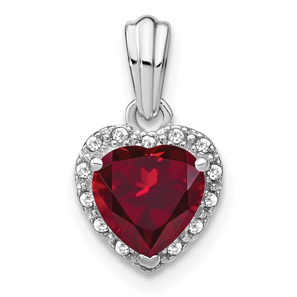 PM7400-CRU-007-SSA.jpg Sterling Silver Rhodium-plated Created Ruby and Diamond Pendant - Image 1