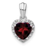 Sterling Silver Rhodium-plated Garnet and Diamond Pendant