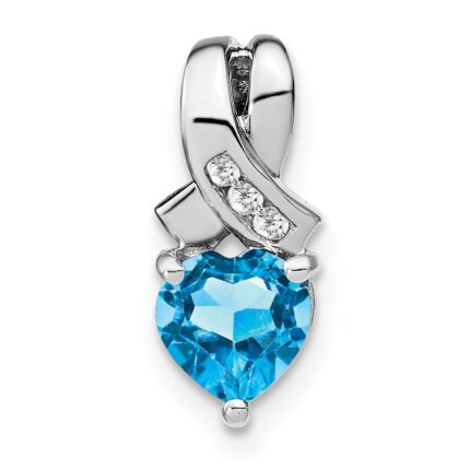 Sterling Silver Rhodium-plated Blue Topaz and Diamond Pendant