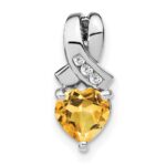 Sterling Silver Rhodium-plated Citrine and Diamond Pendant