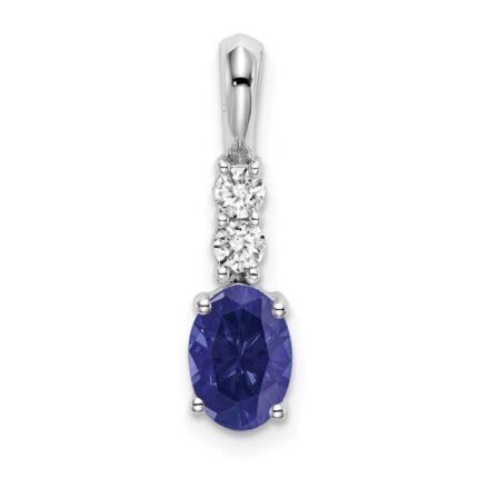 14k White Gold 7x5 Oval September/Lab Created Sapphire and Diamond Pendant