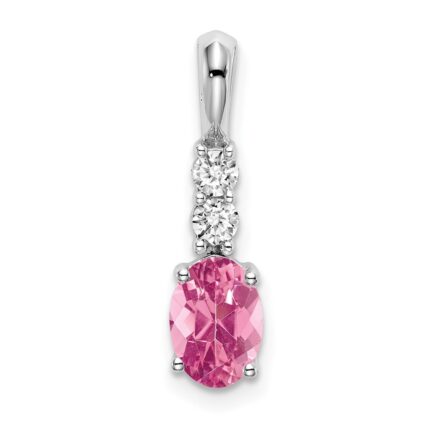 14k White Gold 7x5 Oval October/Pink Tourmaline and Diamond Pendant