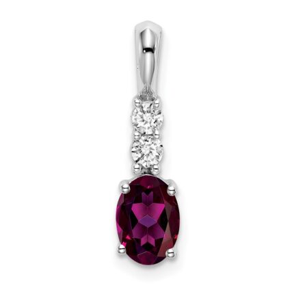14k White Gold 7x5 Oval June/Rhodolite Garnet and Diamond Pendant