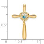 14k December/Blue Topaz Cross with Heart Chain Slide - Image 2