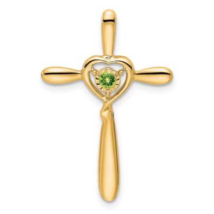 14k August/Peridot Cross with Heart Chain Slide