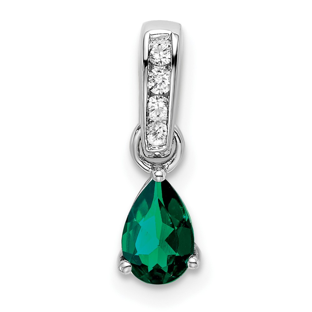 PM7409-CEM-005-1WA-1.jpg 14k White Gold 1/20 carat Lab Grown Diamond VS/SI+ G+ and Lab Created Emerald Complete Pendant - Image 1