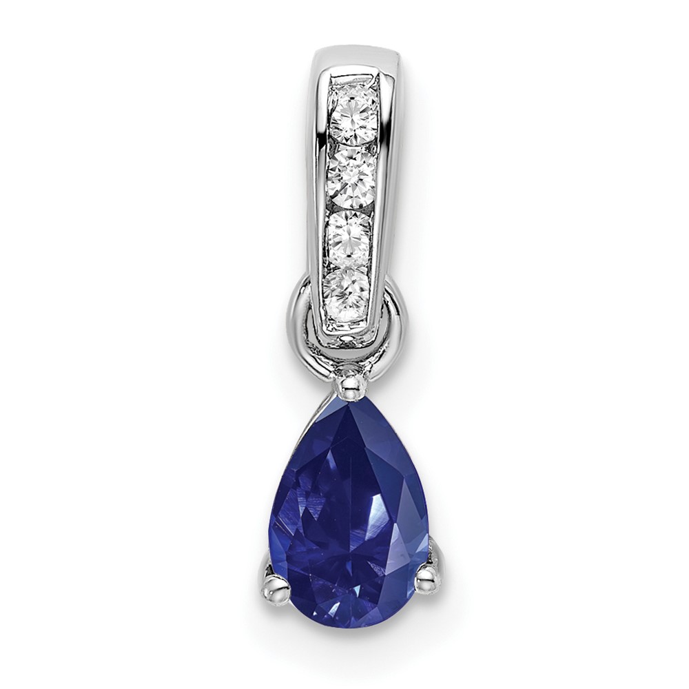 PM7409-CSA-005-1WA-1.jpg 14k White Gold 1/20 carat Lab Grown Diamond VS/SI+ G+ and Lab Created Blue Sapphire Complete Pendant - Image 1
