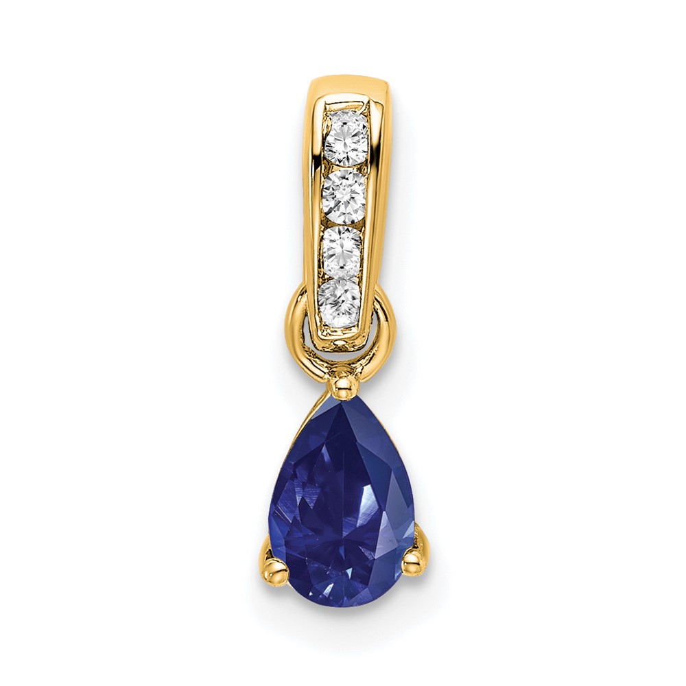 PM7409-CSA-005-1YA.jpg 10k Yellow Gold Pear Created Sapphire and Diamond Pendant - Image 1