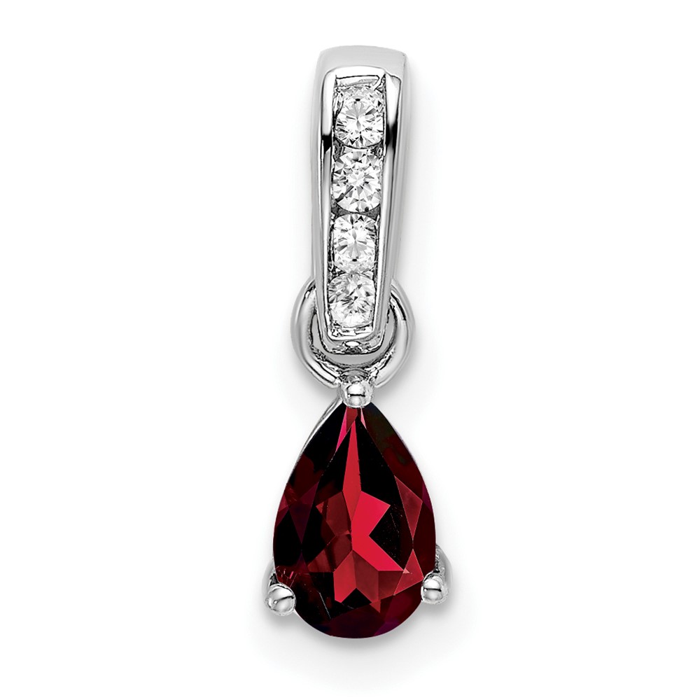 PM7409-GA-005-1WA.jpg 10k White Gold Pear Garnet and Diamond Pendant - Image 1