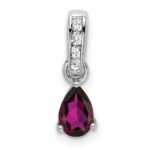 10k White Gold Pear Rhodolite Garnet and Diamond Pendant