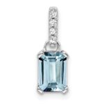 14k White Gold 7x5 Emerald-cut March/Aquamarine and Diamond Pendant