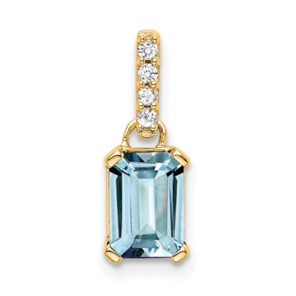 14k 7x5 Emerald-cut March/Aquamarine and Diamond Pendant