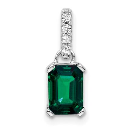 14k White Gold 1/20 carat Lab Grown Diamond VS/SI+ G+ and Lab Created Emerald Pendant