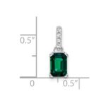 10k White Gold Created Emerald and Diamond Pendant - Image 2