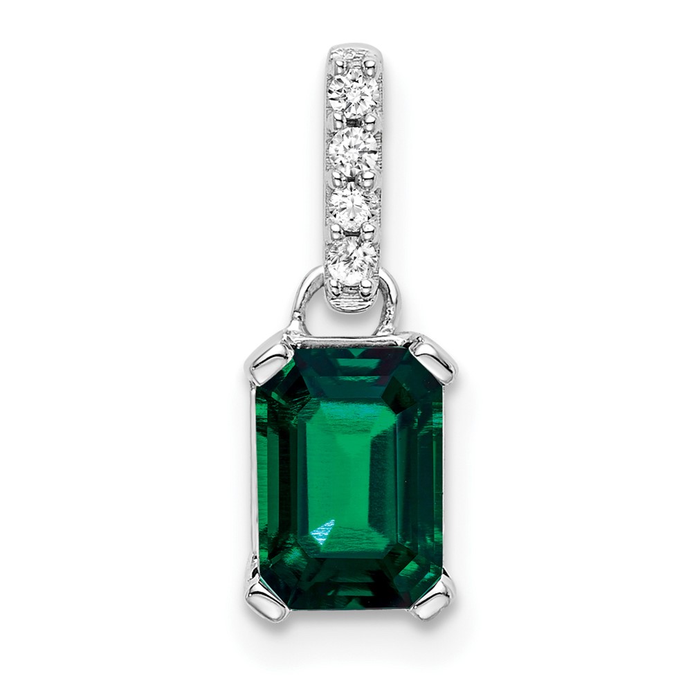 PM7410-CEM-004-1WA.jpg 10k White Gold Created Emerald and Diamond Pendant - Image 1