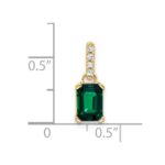 10k Yellow Gold Created Emerald and Diamond Pendant - Image 2