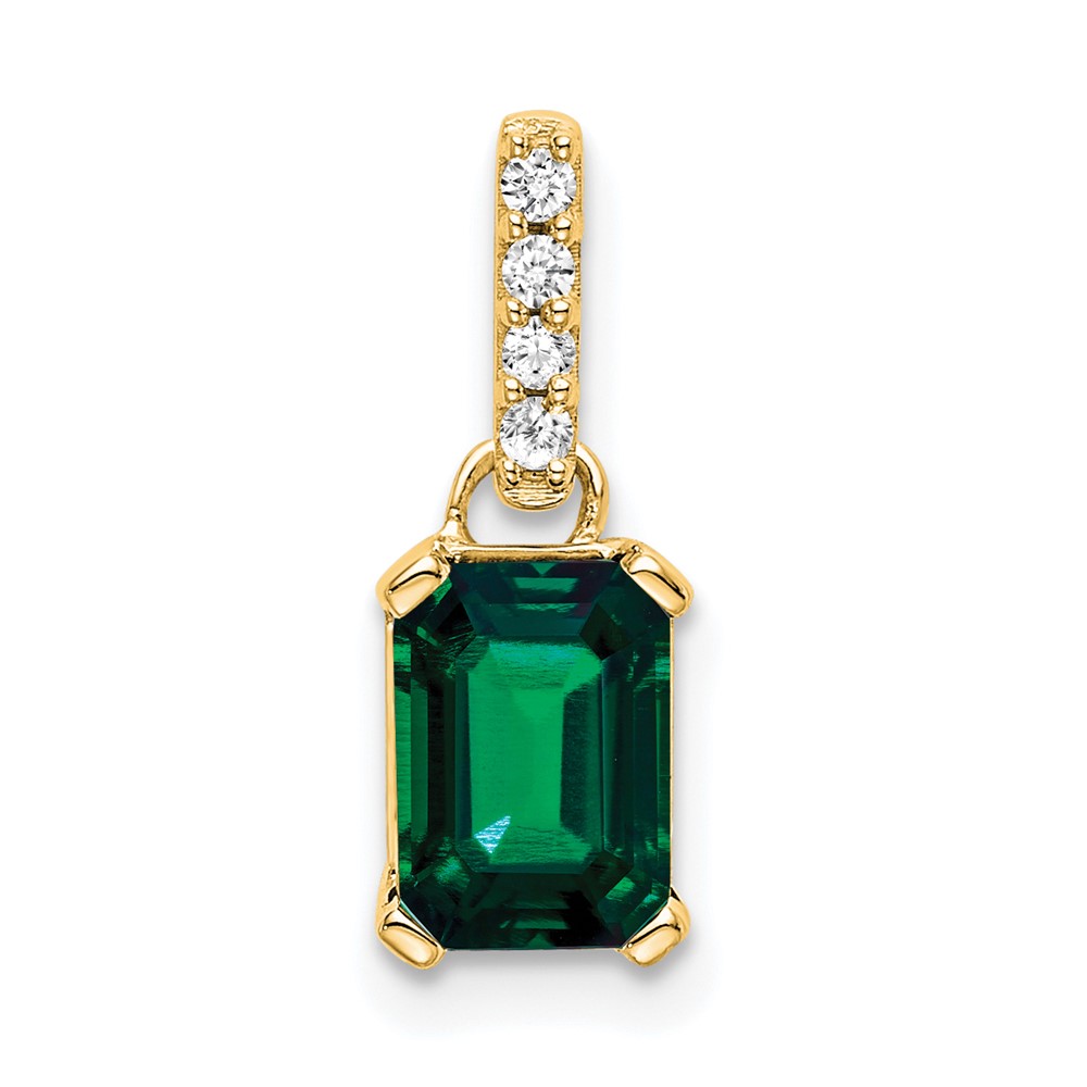 PM7410-CEM-004-YA.jpg 14k 7x5 Emerald-cut May/Lab Created Emerald and Diamond Pendant - Image 1