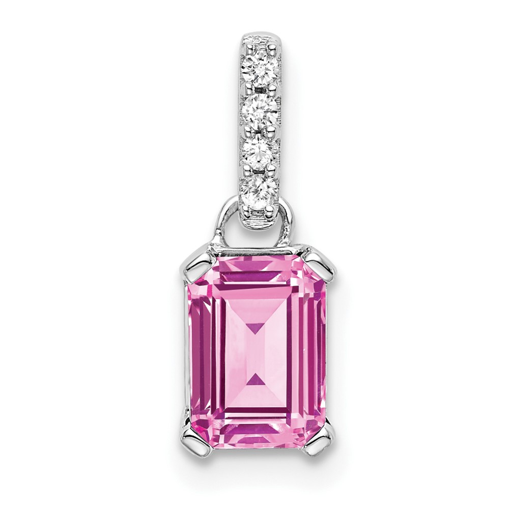 PM7410-CPS-004-1WA-1.jpg 14k White Gold 1/20 carat Lab Grown Diamond VS/SI+ G+ and Lab Created Pink Sapphire Pendant - Image 1