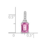 10k White Gold Created Pink Sapphire and Diamond Pendant - Image 2