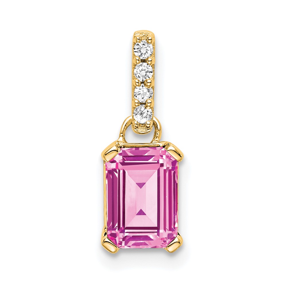PM7410-CPS-004-YA.jpg 14k 7x5 Emerald-cut October/Lab Created Pink Sapphire and Diamond Pendant - Image 1
